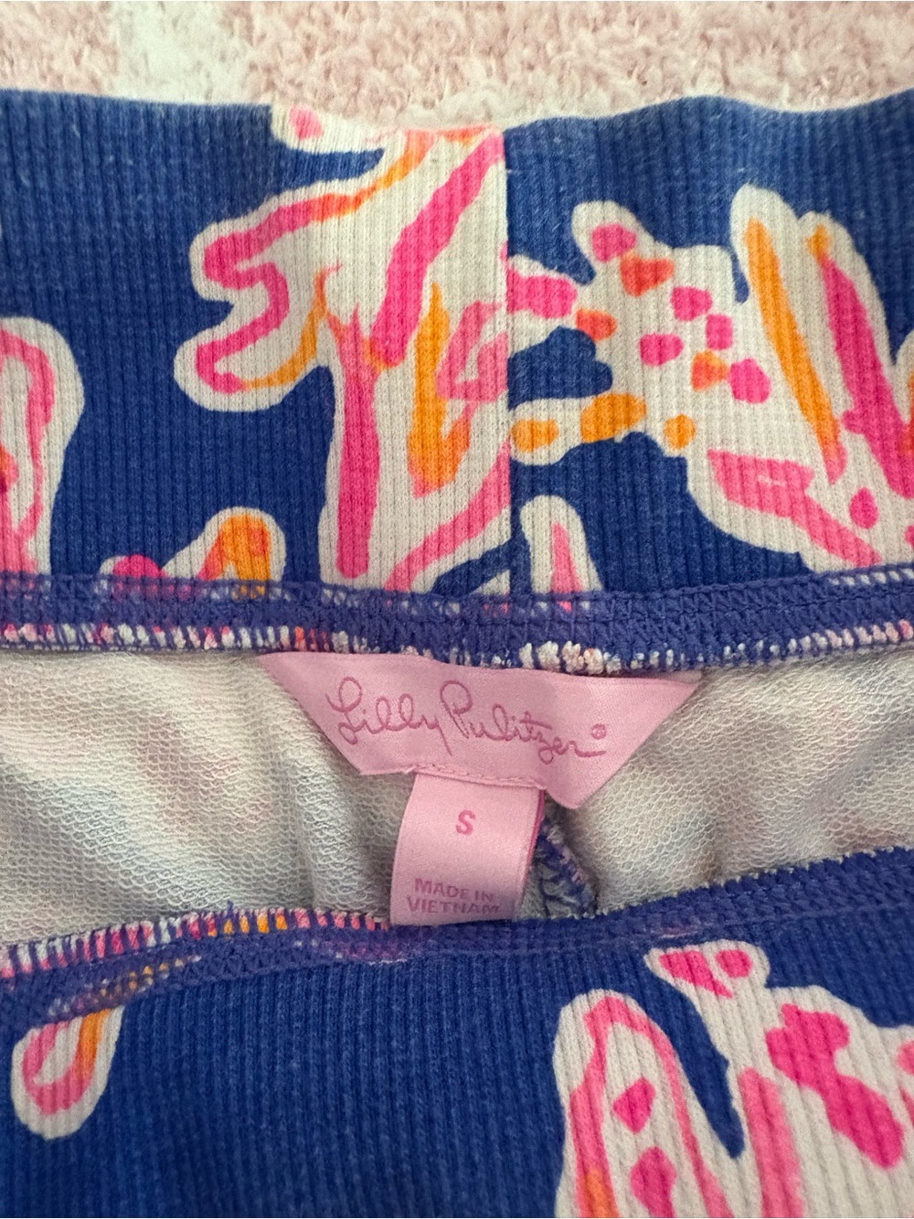 Lilly Pulitzer Navy Shorts with Pink and Orange Tropical Print - Picture 3 of 3